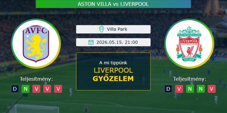 Aston Villa - Liverpool 15.05.2026. Tippek Premier League