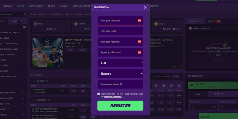 BetPlays regisztráció