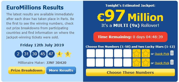 Euromillions lottószelvény kitöltésének