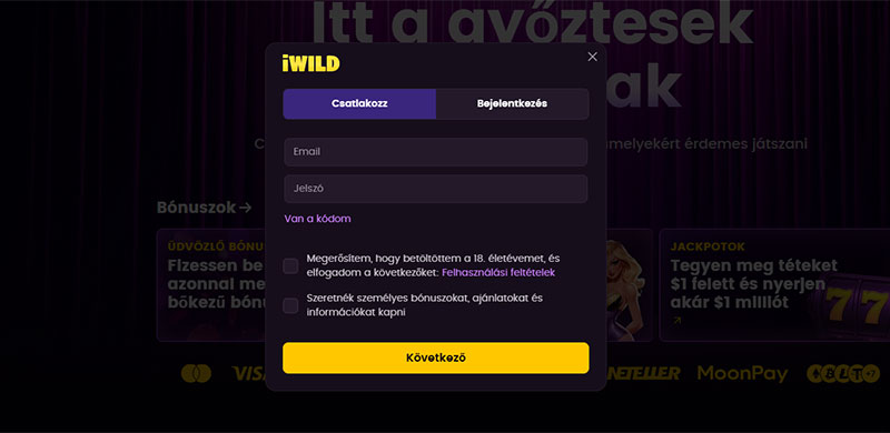 iWild kaszinó regisztráció