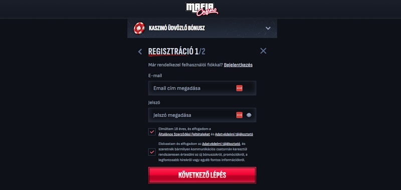 Mafia kaszinó regisztráció