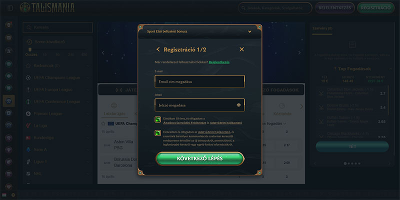Talismania regisztráció