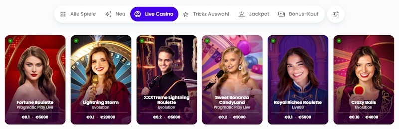 Trickz Casino Live Spiele