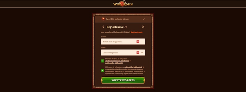 WildRobin regisztráció