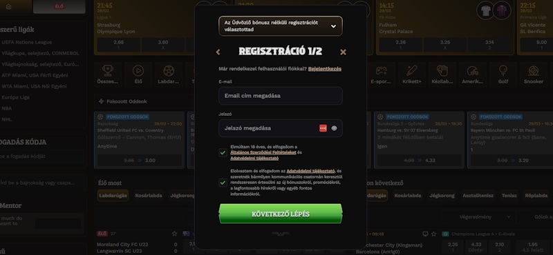 Wildsino regisztrációs űrlap