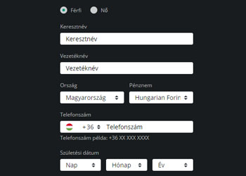1Bet sportfogadás regisztrációs űrlap