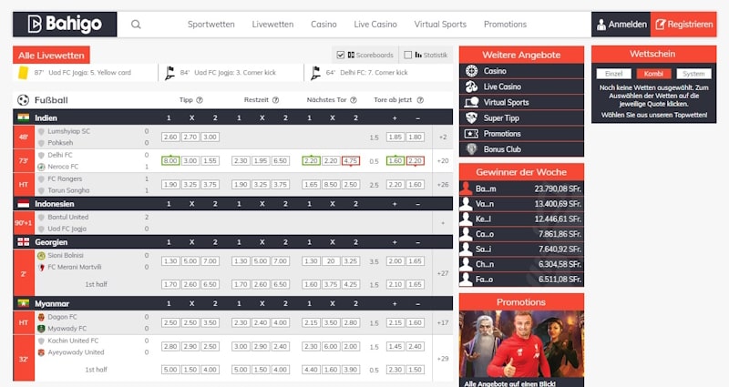 Bahigo Live-Sportwetten