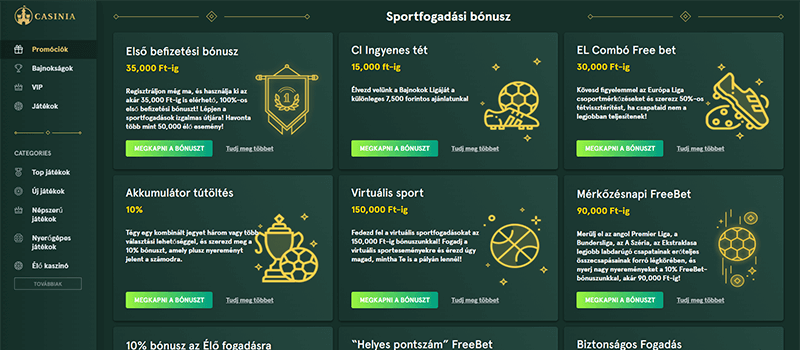 Casinia sportfogadási bónusz