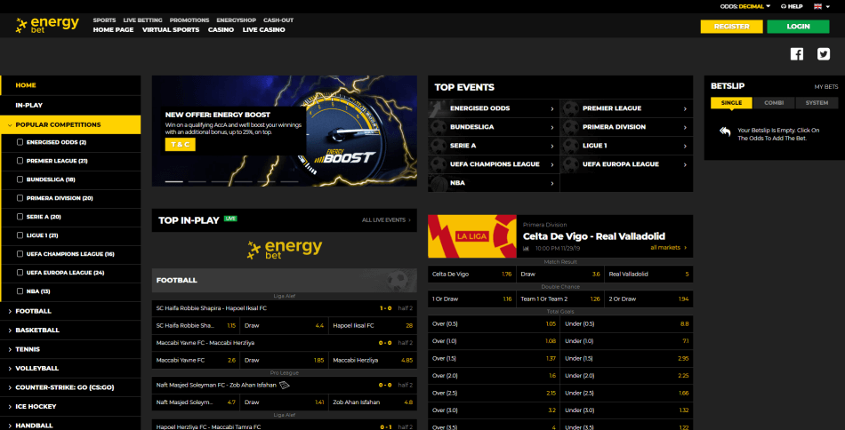 Az EnergyBet weboldal dizájnja kiváló