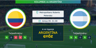 Kolumbia – Argentína 09.06.2021 Tippek Vb-selejtező