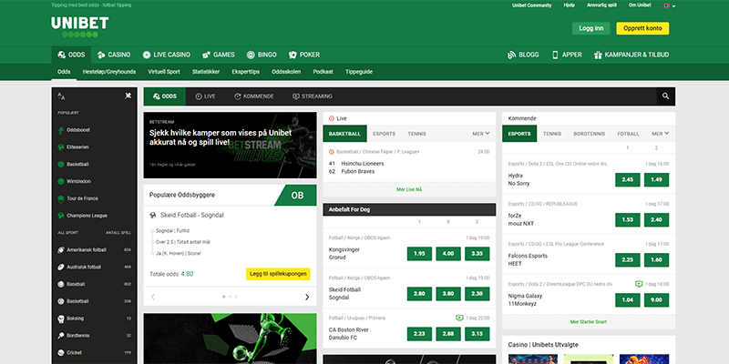 Unibet Norge, Unibet live odds, Unibet logg inn